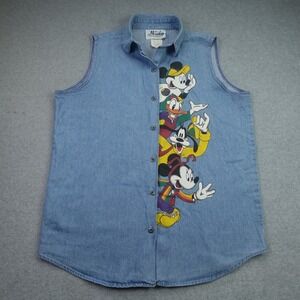 Mickey Jerry Leigh Shirt Women Medium Blue 90s Vintage Disney Sleeveless Denim